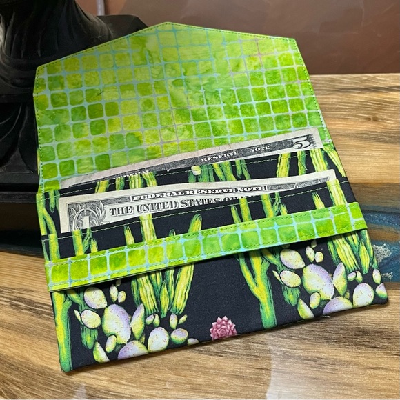 Desert Cactus Cash Envelope/Receipt holder Fabric Handmade Wallet - Picture 3 of 4